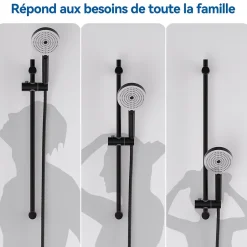 Sofetiy Max Barre de douche en acier inoxydable - Kit complet avec coulisseau rond et fixations chromées