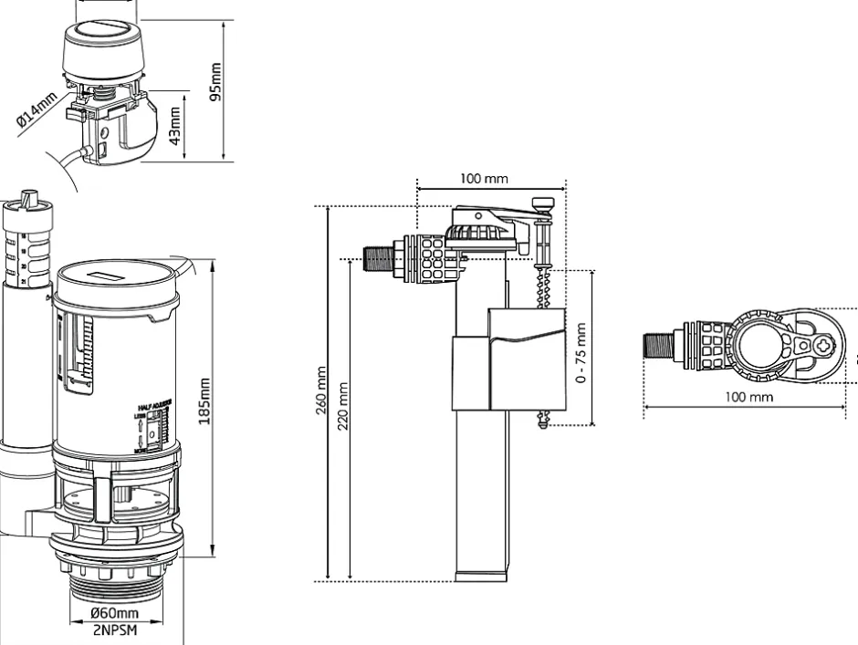 Somatherm for you - Pack mécanisme WC à câble double chasse + Robinet flotteur alimentation latérale