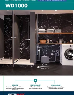 Watermatic Superbroyeur 4 entrées pompe de relevage intégrée WD1000 évacuation de 1 évier+1 lavabo+1 douche+1 machine à laver