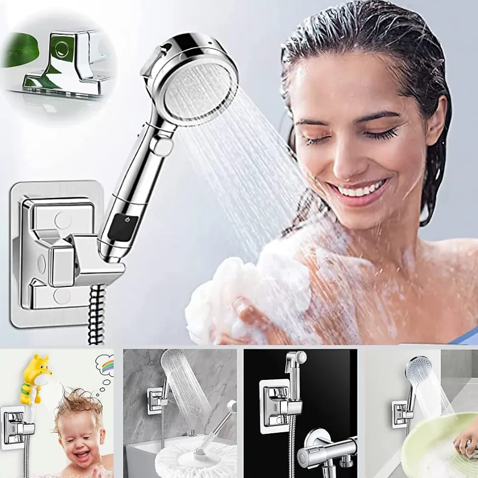 Deko Support de douche étanche à angle réglable, sans perçage (argent)