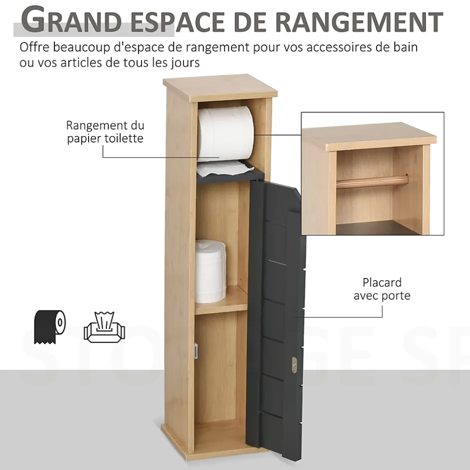 Homcom Support papier toilette - porte-papier toilette - armoire pour papier toilette - 2 niveaux + sortie papier MDF gris bambou