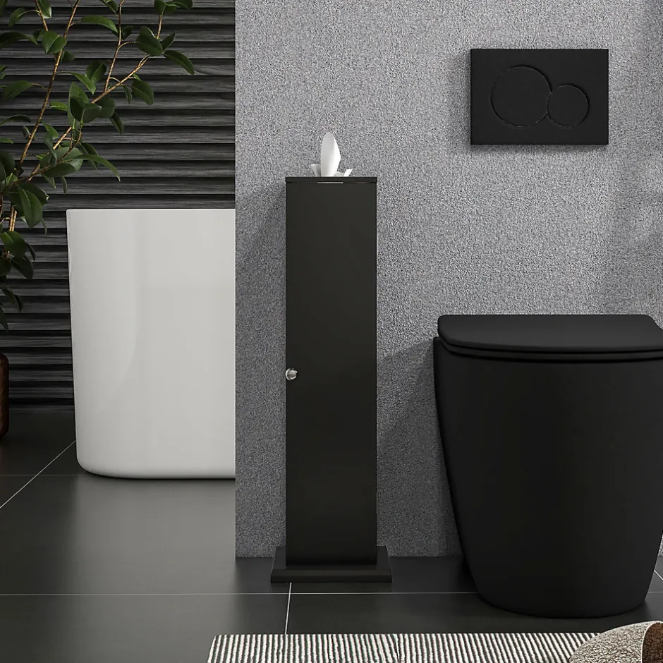 Homcom Support papier toilette - porte-papier toilette - armoire pour papier toilette - 3 niveaux + sortie papier MDF noir* Meuble Wc