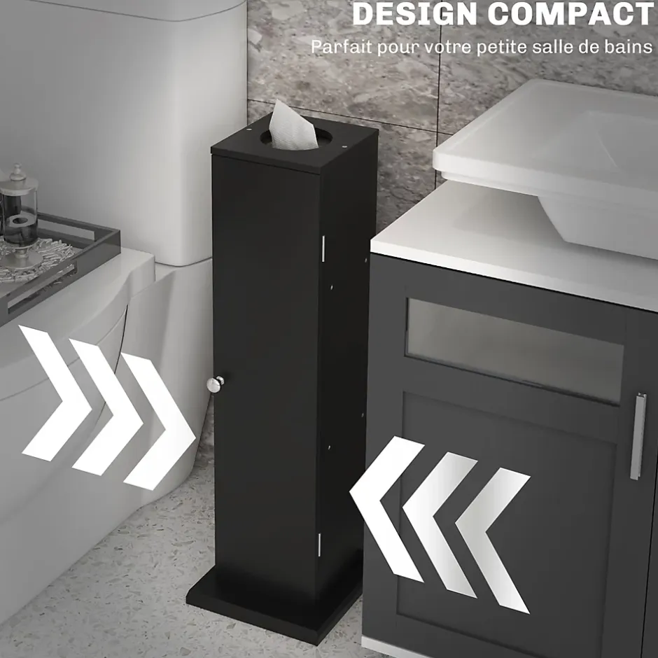 Homcom Support papier toilette - porte-papier toilette - armoire pour papier toilette - 3 niveaux + sortie papier MDF noir* Meuble Wc