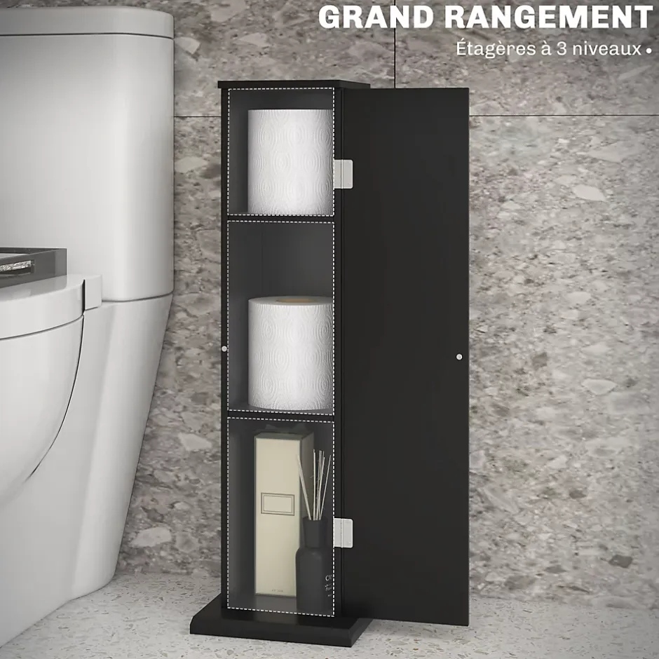 Homcom Support papier toilette - porte-papier toilette - armoire pour papier toilette - 3 niveaux + sortie papier MDF noir* Meuble Wc