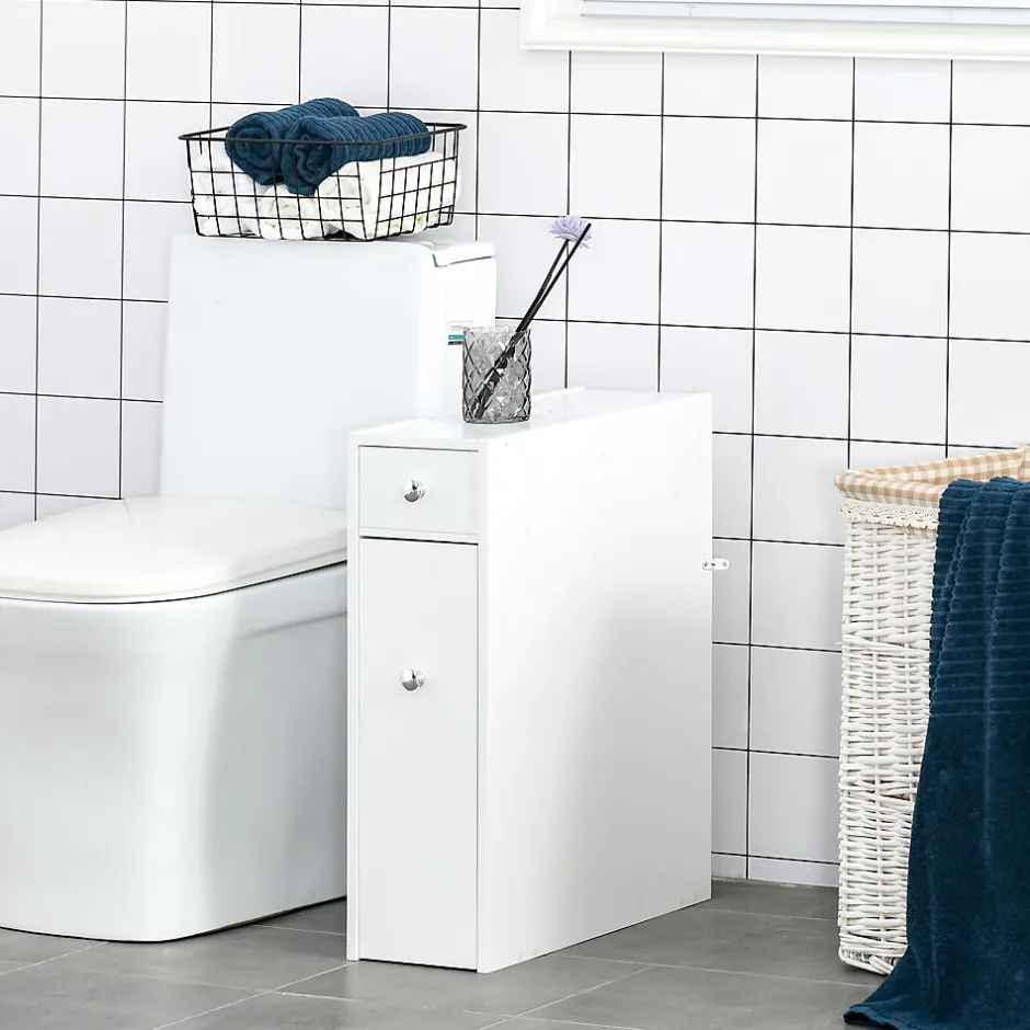 Homcom Support papier toilette - porte-papier toilette - armoire pour papier toilette - 2 tiroirs, coffre - MDF blanc