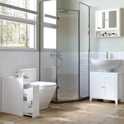 Homcom Support papier toilette - porte-papier toilette - armoire pour papier toilette - 2 tiroirs, coffre - MDF blanc