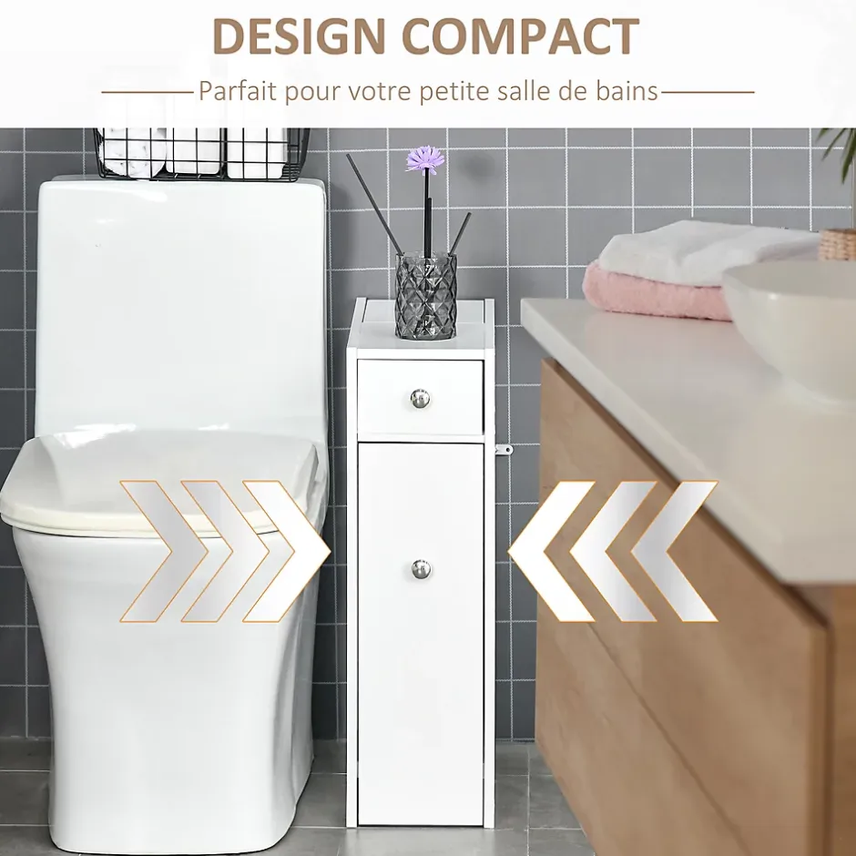 Homcom Support papier toilette - porte-papier toilette - armoire pour papier toilette - 2 tiroirs, coffre - MDF blanc