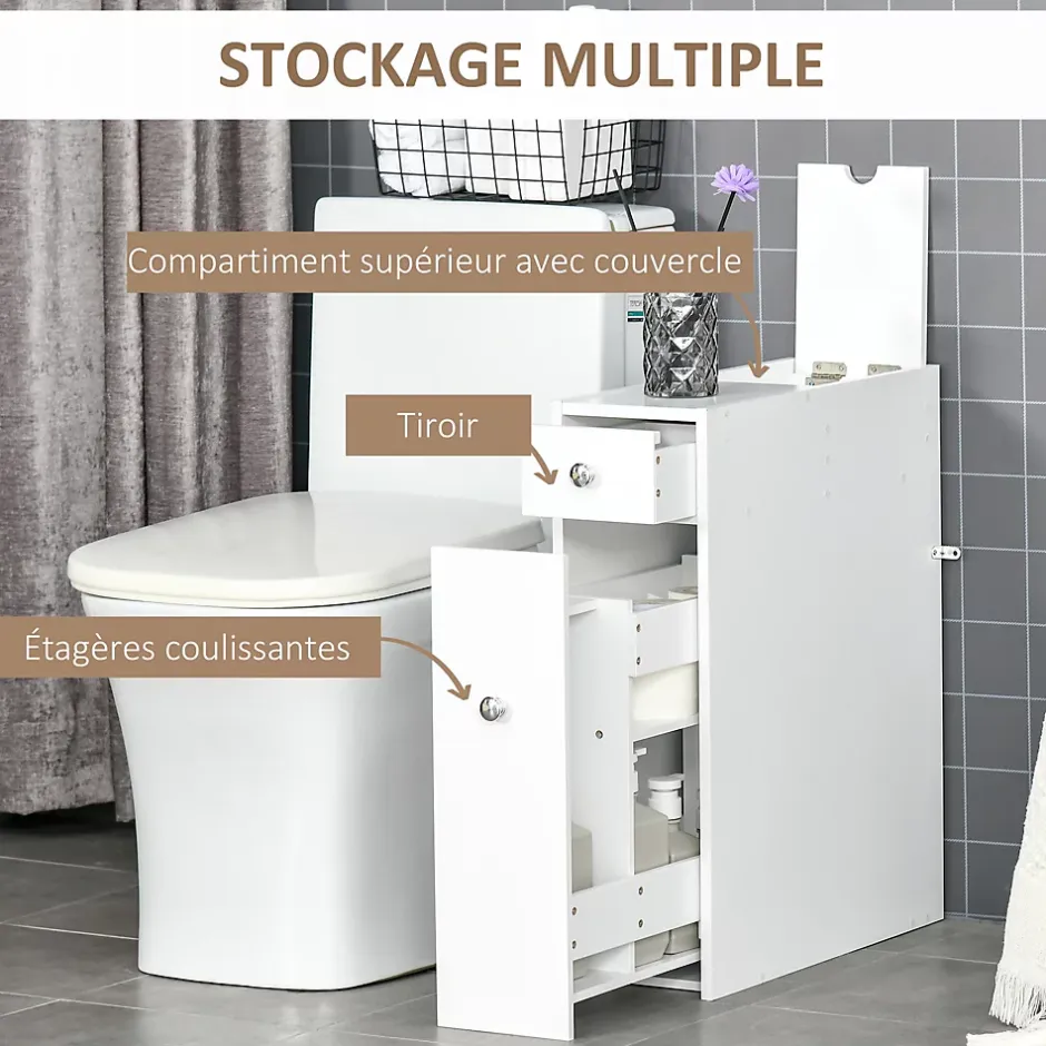 Homcom Support papier toilette - porte-papier toilette - armoire pour papier toilette - 2 tiroirs, coffre - MDF blanc