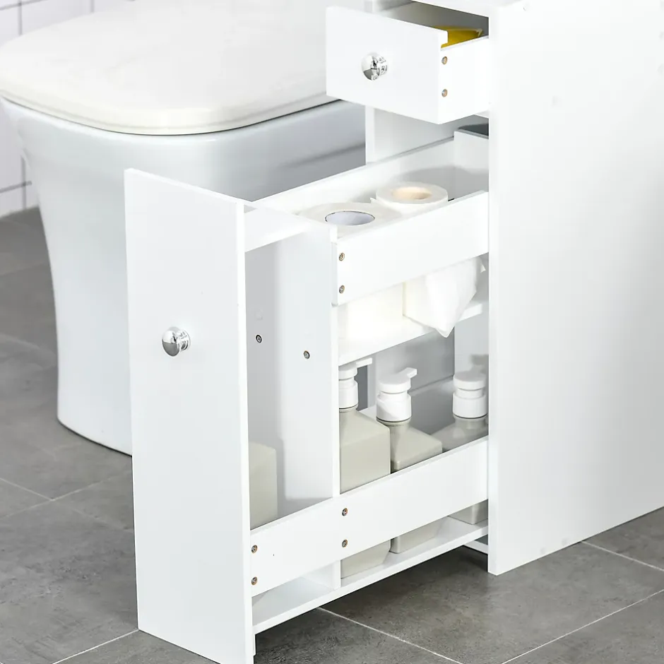 Homcom Support papier toilette - porte-papier toilette - armoire pour papier toilette - 2 tiroirs, coffre - MDF blanc