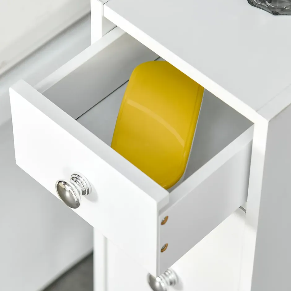 Homcom Support papier toilette - porte-papier toilette - armoire pour papier toilette - 2 tiroirs, coffre - MDF blanc