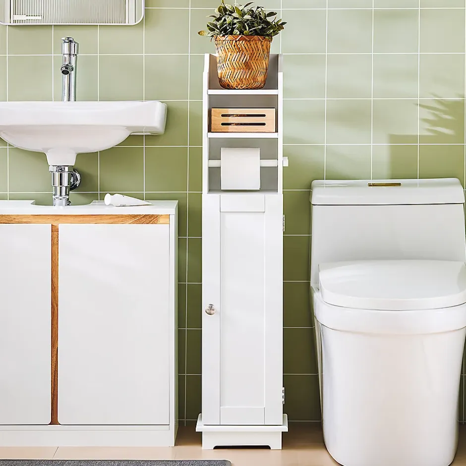Sobuy Support Papier Toilette Armoir Toilettes FRG177-W,* Meuble De Salle De Bains Faible Profondeur