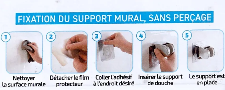 MTK Support universel pour douchette adhésif en ABS noir