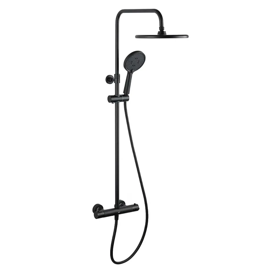 Swiss Aqua Technologies Aurum colonne de douche avec mitigeur thermostatique + douchette 3 jets + douche de tête, noir mat* Colonne De Douche Hydromassante