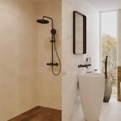 Swiss Aqua Technologies Aurum colonne de douche avec mitigeur thermostatique + douchette 3 jets + douche de tête, noir mat* Colonne De Douche Hydromassante