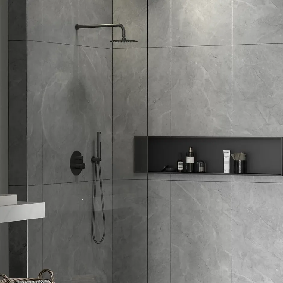 Swiss Aqua Technologies Aurum Niche de Douche à encastrer, Acier Inoxydable 304, 120x28x10cm, Noir mat (SATAURN12128MB)