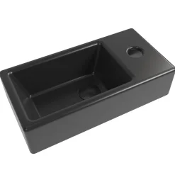 Swiss Aqua Technologies Brevis Lave-mains suspendu Noir mat avec trou pour robinetterie à droite, 40,5x20,5x10,5cm + Bonde* Lavabo