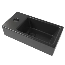 Swiss Aqua Technologies Brevis Lave-mains suspendu Noir mat avec trou pour robinetterie à gauche, 40,5x20,5x10,5cm + Bonde