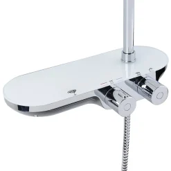 Swiss Aqua Technologies Colonne douche, Douchette 3 jets, mitigeur thermostatique, Barre réglable en hauteur, Chrome/Blanc