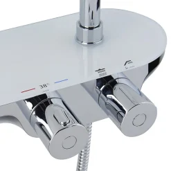 Swiss Aqua Technologies Colonne douche, Douchette 3 jets, mitigeur thermostatique, Barre réglable en hauteur, Chrome/Blanc