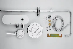 Swiss Aqua Technologies Colonne douche, Douchette 3 jets, mitigeur thermostatique, Barre réglable en hauteur, Chrome/Blanc