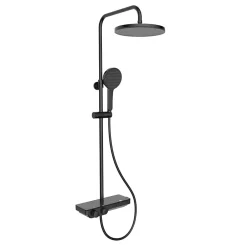 Swiss Aqua Technologies Colonne de douche + Mitigeur thermostatique + Douche de tête + Douchette 3 jets + Tablette, noir mat* Colonne De Douche Thermostatique