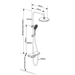 Swiss Aqua Technologies Colonne de douche + Mitigeur thermostatique + Douche de tête + Douchette 3 jets + Tablette, noir mat* Colonne De Douche Thermostatique