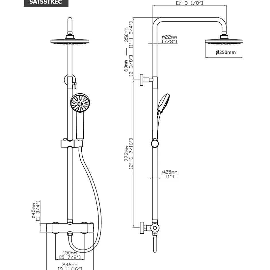 Hansgrohe Swiss Aqua Technologies Colonne de douche XXL 250 avec mitigeur thermostatique, Douchette 3 jets, noir mat (SATSSTKEC)