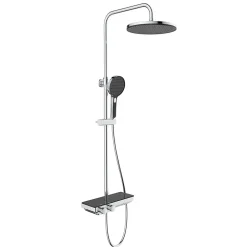 Swiss Aqua Technologies Colonne de douche avec douchette 3 jets, Mitigeur thermostatique, Barre réglable en hauteur, Noir/Chrome