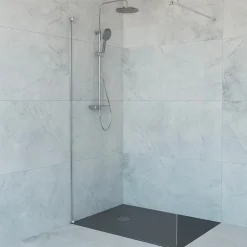Swiss Aqua Technologies Colonne de douche avec douchette 3 jets, Mitigeur thermostatique, Barre réglable en hauteur, Noir/Chrome