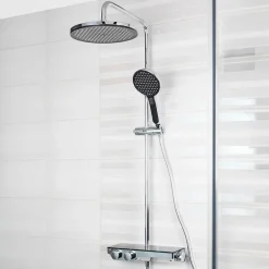 Swiss Aqua Technologies Colonne de douche avec douchette 3 jets, Mitigeur thermostatique, Barre réglable en hauteur, Noir/Chrome