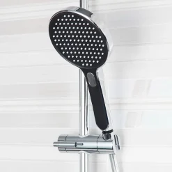 Swiss Aqua Technologies Colonne de douche avec douchette 3 jets, Mitigeur thermostatique, Barre réglable en hauteur, Noir/Chrome