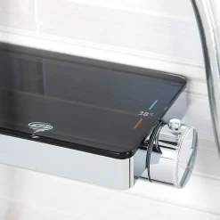 Swiss Aqua Technologies Colonne de douche avec douchette 3 jets, Mitigeur thermostatique, Barre réglable en hauteur, Noir/Chrome