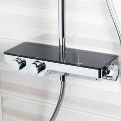 Swiss Aqua Technologies Colonne de douche avec douchette 3 jets, Mitigeur thermostatique, Barre réglable en hauteur, Noir/Chrome
