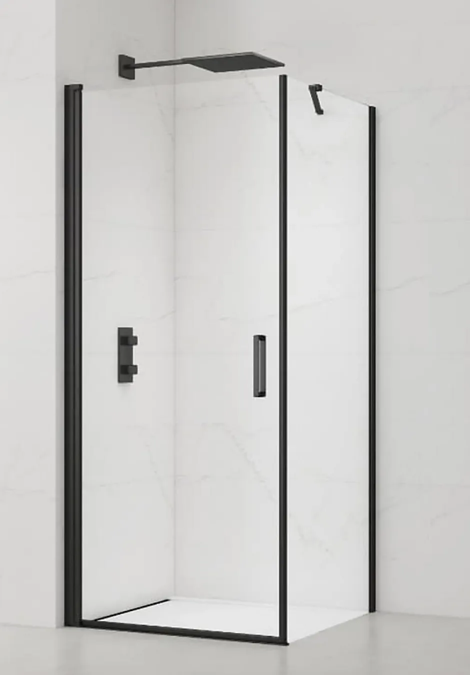 Swiss Aqua Technologies Fusion ensemble porte pivotante /paroi 100x80cm anticalcaire avec profilés noir mat (SATFUD100S80C)
