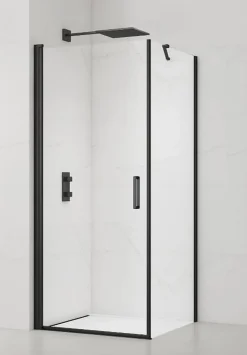 Swiss Aqua Technologies Fusion ensemble porte pivotante /paroi 100x80cm anticalcaire avec profilés noir mat (SATFUD100S80C)
