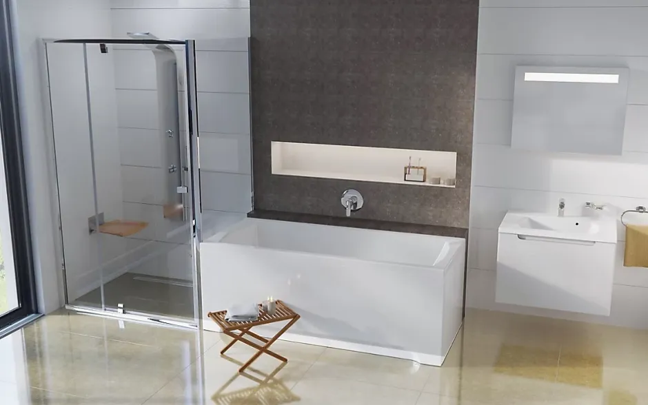 Swiss Aqua Technologies Fusion 150 x 70 cm Baignoire gain de place en acrylique, sans pieds, blanc (SIKOVR150)