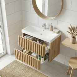 Swiss Aqua Technologies Meuble de salle de bain avec lavabo SAT Delano 80x46 cm chêne mat (DELANO80ZDUM)* Meuble Vasque