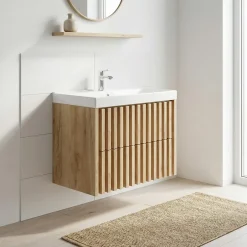 Swiss Aqua Technologies Meuble de salle de bain avec lavabo SAT Delano 80x46 cm chêne mat (DELANO80ZDUM)* Meuble Vasque