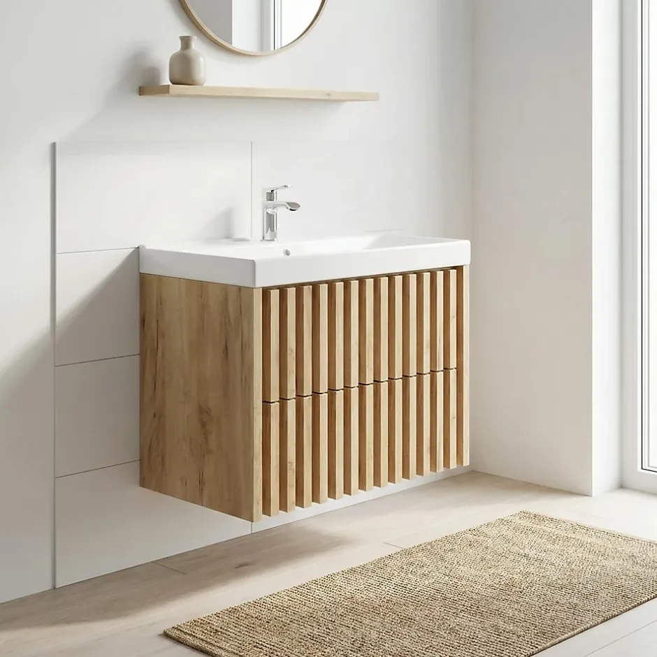 Swiss Aqua Technologies Meuble de salle de bain avec lavabo SAT Delano 80x46 cm chêne mat (DELANO80ZDUM)* Meuble Vasque