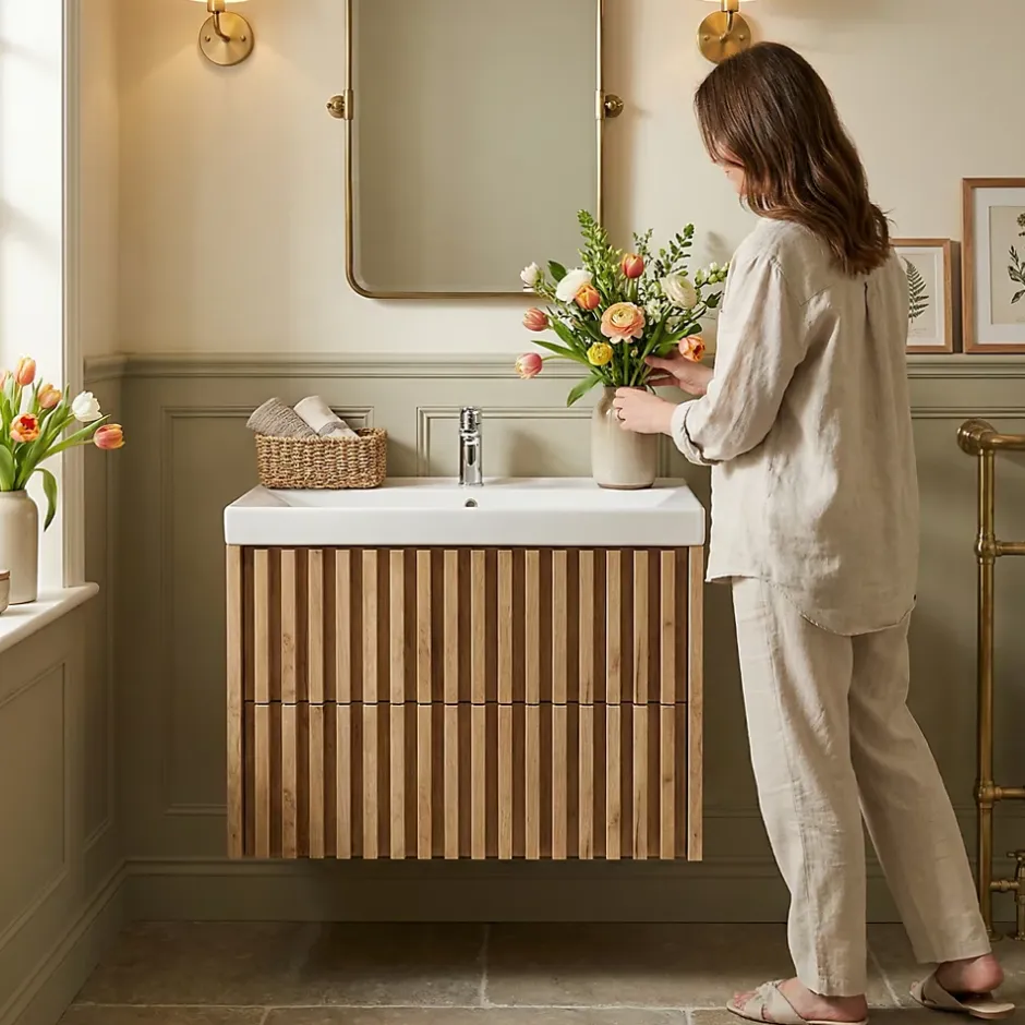 Swiss Aqua Technologies Meuble de salle de bain avec lavabo SAT Delano 80x46 cm chêne mat (DELANO80ZDUM)* Meuble Vasque
