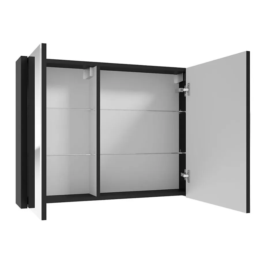 Swiss Aqua Technologies Meuble à miroir SAT Delano 80x60 cm stratifié noir (DELANOG80C)* Armoire De Salle De Bains