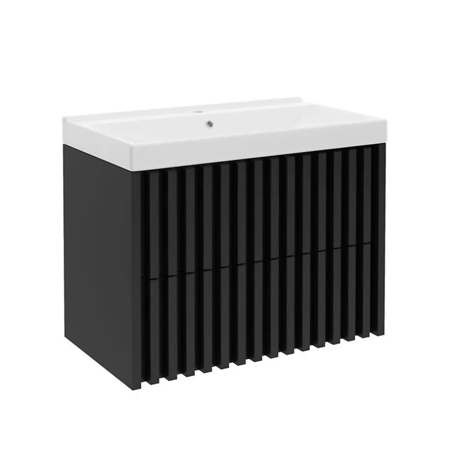 Swiss Aqua Technologies Meuble de salle de bain avec lavabo SAT Delano 80x46 cm noir mat (DELANO80ZCUM)