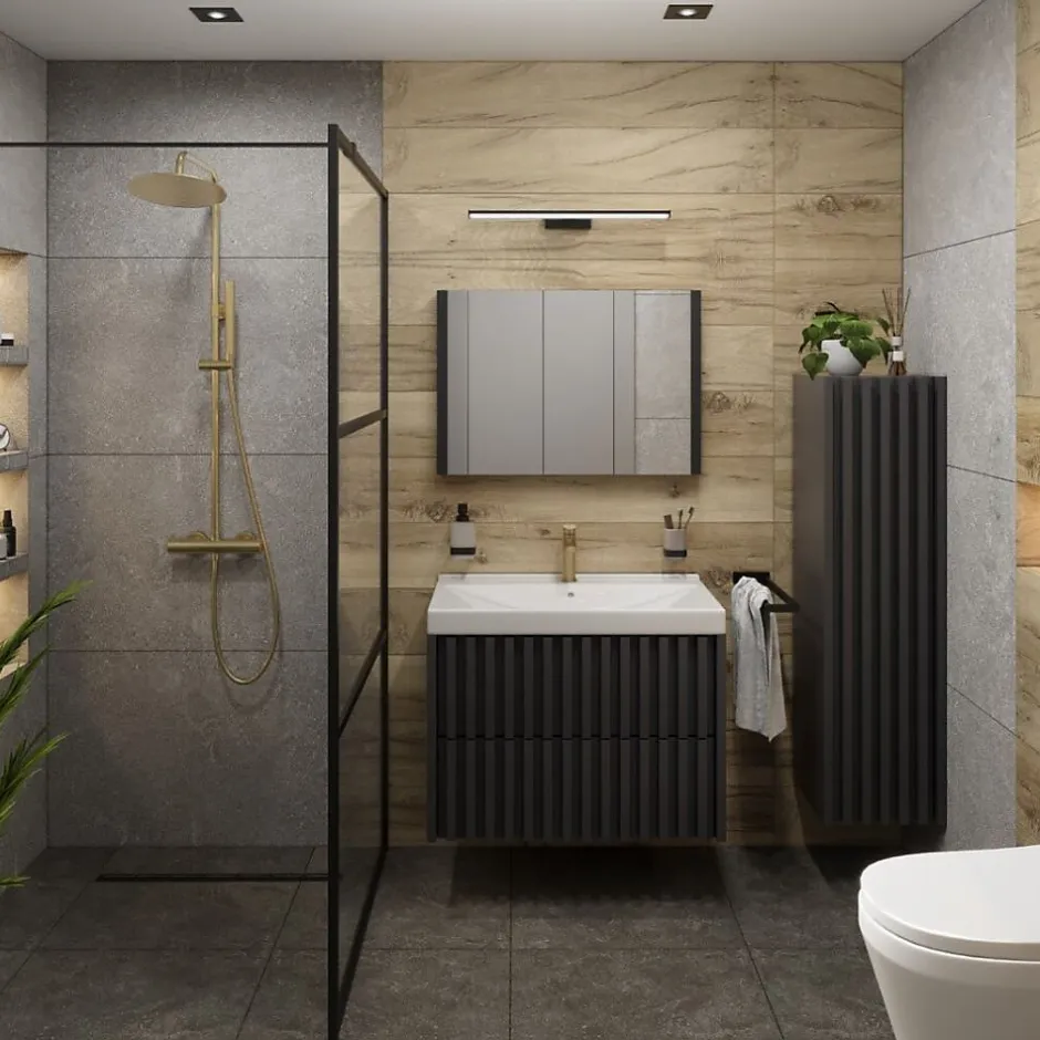 Swiss Aqua Technologies Meuble de salle de bain avec lavabo SAT Delano 80x46 cm noir mat (DELANO80ZCUM)