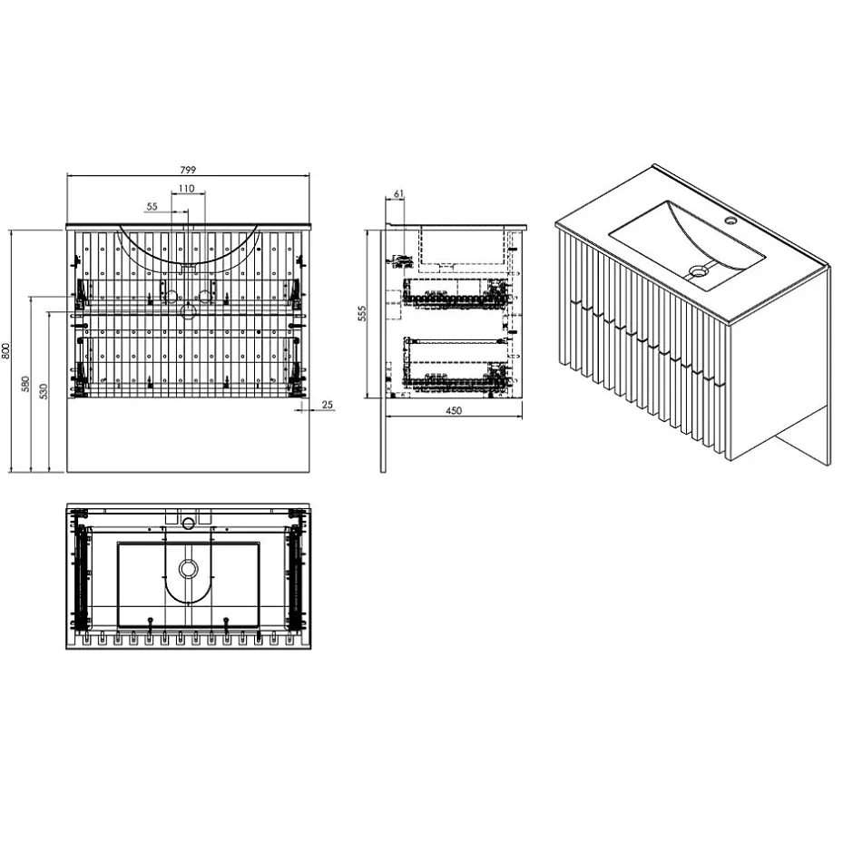 Swiss Aqua Technologies Meuble de salle de bain avec lavabo SAT Delano 80x46 cm noir mat (DELANO80ZCUM)