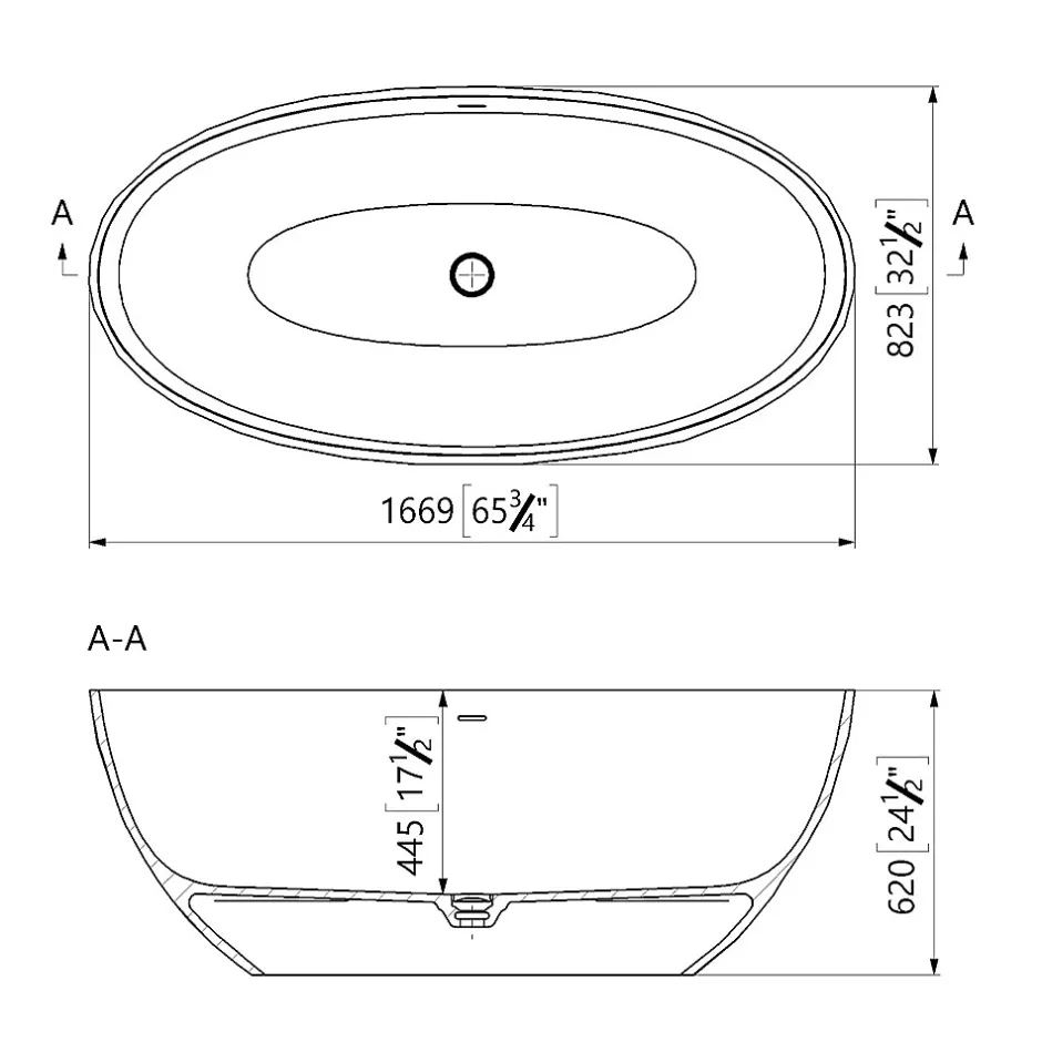 Swiss Aqua Technologies Meda Baignoire ilot autoportante 167x82,3 cm en marbre coulé 309L, sans pieds, blanc (SATME1670):