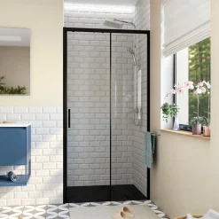 Swiss Aqua Technologies TEX BB Porte de douche 100x195cm coulissante anticalcaire avec profilés noir mat (TEXDBB100CT-SET)