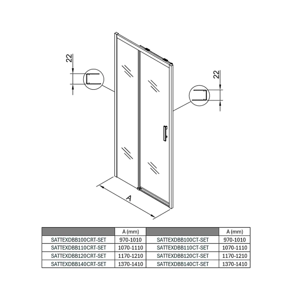 Swiss Aqua Technologies TEX BB Porte de douche 100x195cm coulissante anticalcaire avec profilés noir mat (TEXDBB100CT-SET)