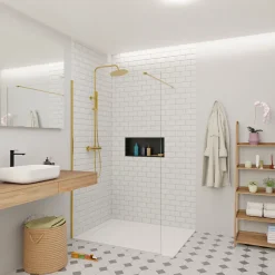 Swiss Aqua Technologies Walk-in 120x200cm Paroi en verre Crystal Glass 8 mm anticalcaire, avec bras et profilés or* Paroi De Douche