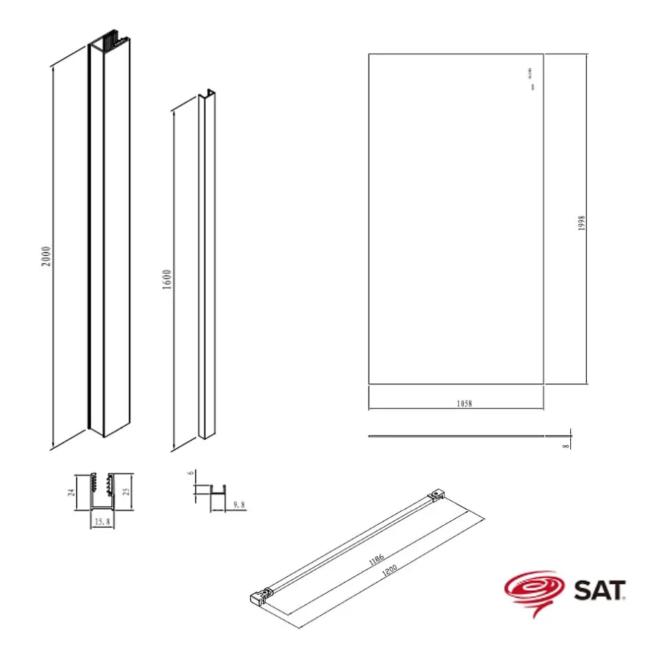 Swiss Aqua Technologies Walk-in 110x200cm paroi Crystal Glass 8 mm anticalcaire+bras et profilés chrome brillant SATBWI110PR