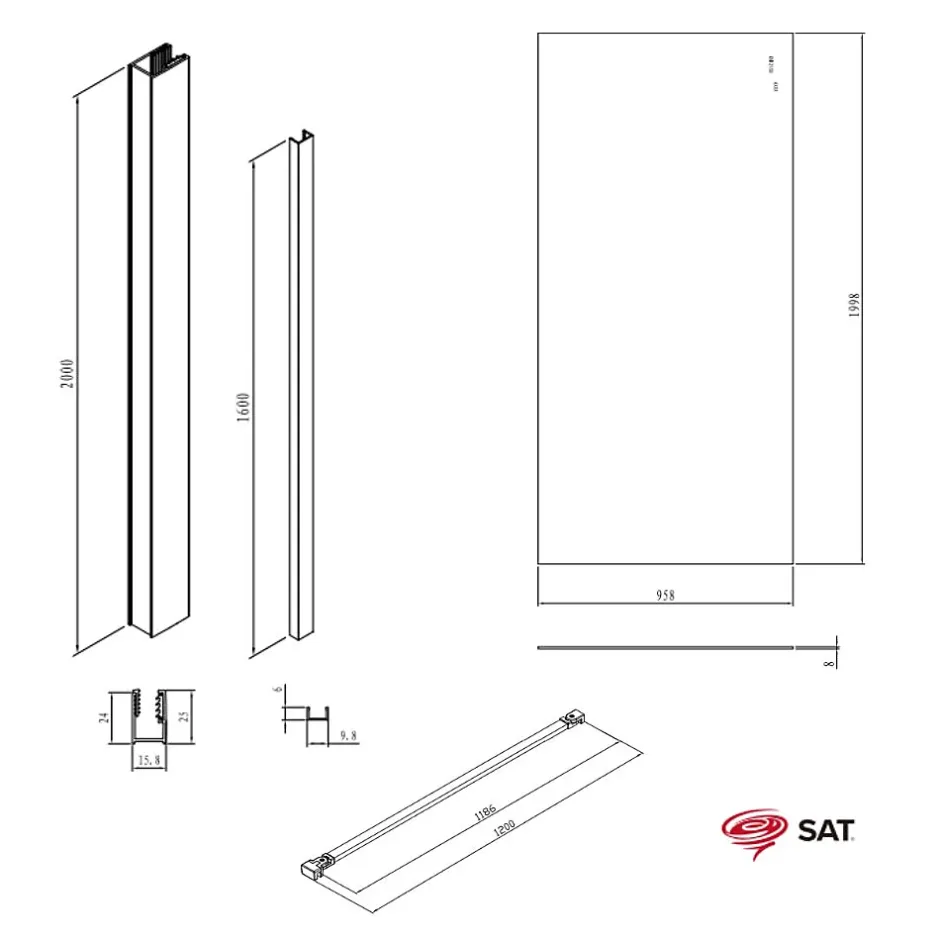 Swiss Aqua Technologies Walk-in 100x200cm Paroi Crystal Glass 8mm anticalcaire+bras et profilés Laiton (SATBWI100PRMO)